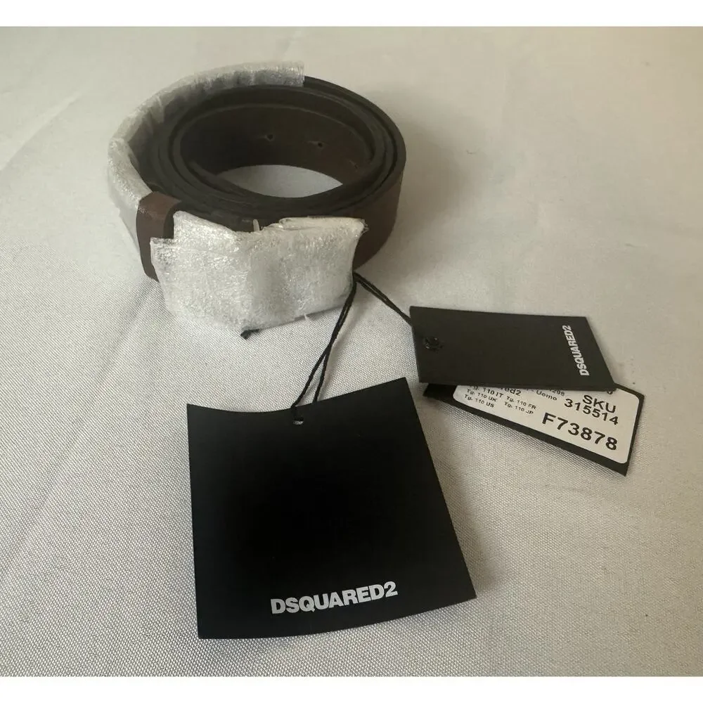 New Dsquared2 Brown Leather Silver Statement Plaque Belt Size 105cm/40” $395.00